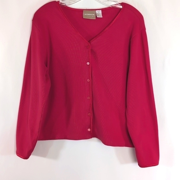 Liz Claiborne Liz Wear Petites Bright Red Cotton Blend Cardigan Sweater Size MP - Picture 7 of 7